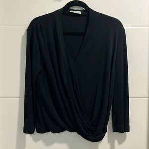 MM.LAFLEUR black v-neck blouse with asymmetrical drape in the front!
